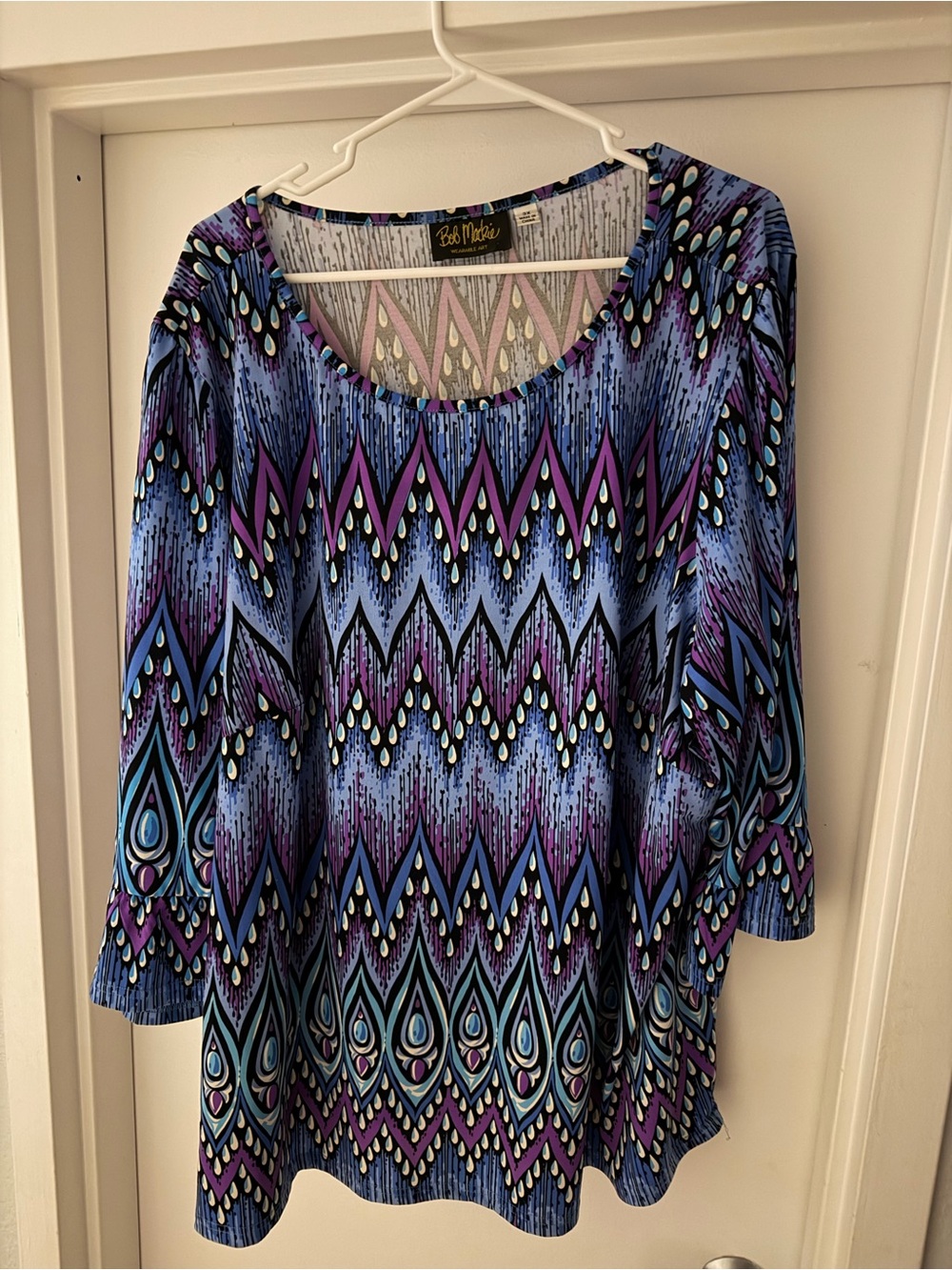 Bob Mackie Blue & Purple Wearable Art Geometric Scoop Neck Tunic Top 3X